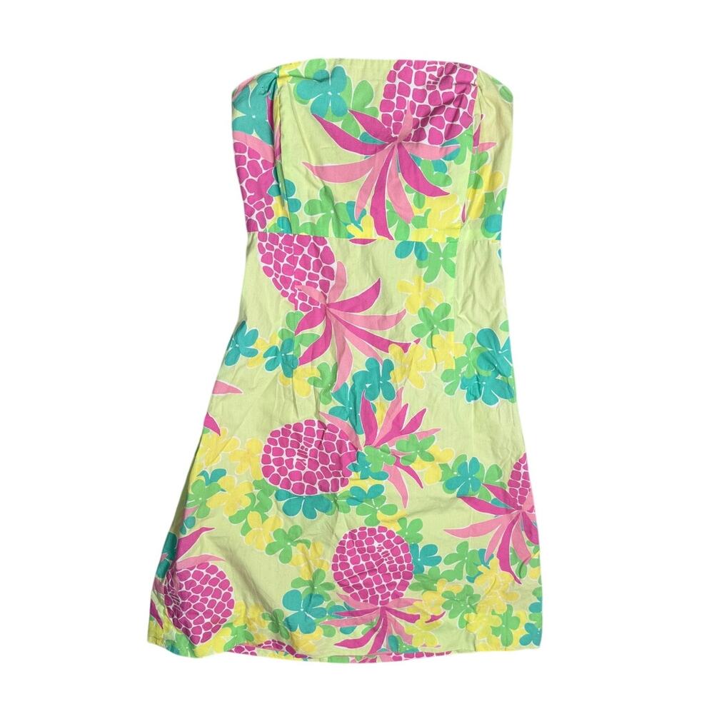 Lilly Pulitzer Vintage Pineapple Strapless Dress Beach Preppy Green Pink 8